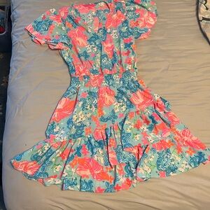 Lilly Pulitzer Vibrant Floral lion Dress in Pink and Blue generous 2